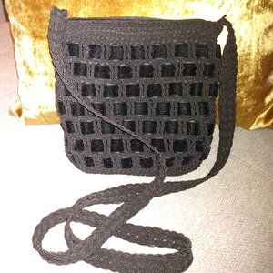 R & G Designs Crochet and velvet black crossbody  bag